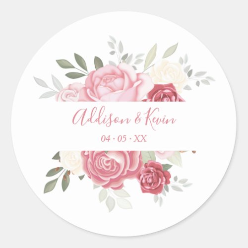 Floral Bouquet Pink Shades Wedding Classic Round Sticker