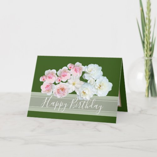 Floral Bouquet Pink  White Roses Flowers Birthday Card