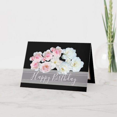 Floral Bouquet Pink  White Roses Flowers Birthday Card