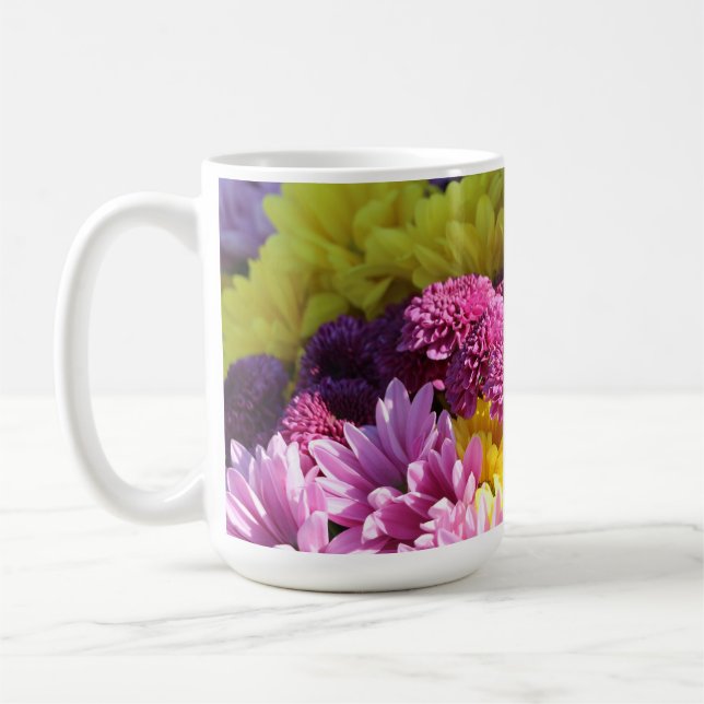 Floral Bouquet, Pink & Yellow Daisies Coffee Mug (Left)