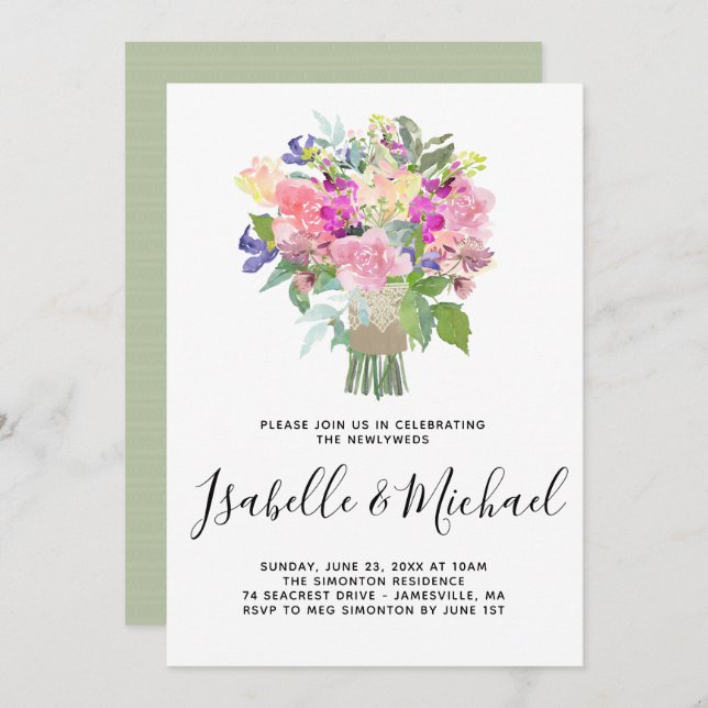 Floral Bouquet Post Wedding Brunch Invitations (Front/Back)