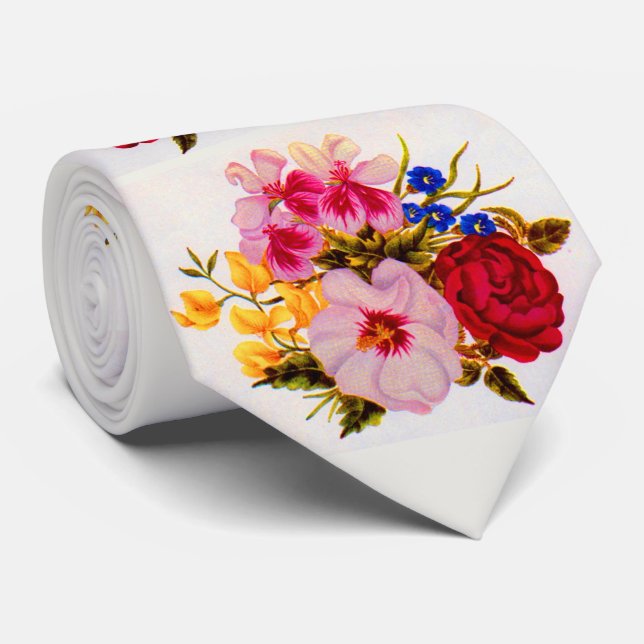floral bouquet print neck tie (Rolled)