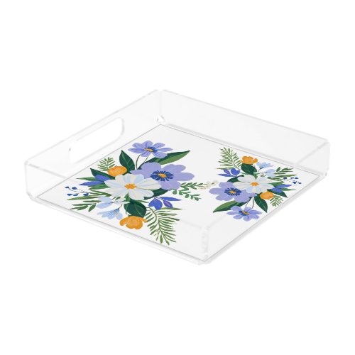 Floral Bouquet Purple Orange Acrylic Tray