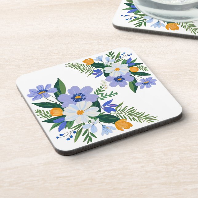 Floral Bouquet Purple Orange Beverage Coaster (Left Side)