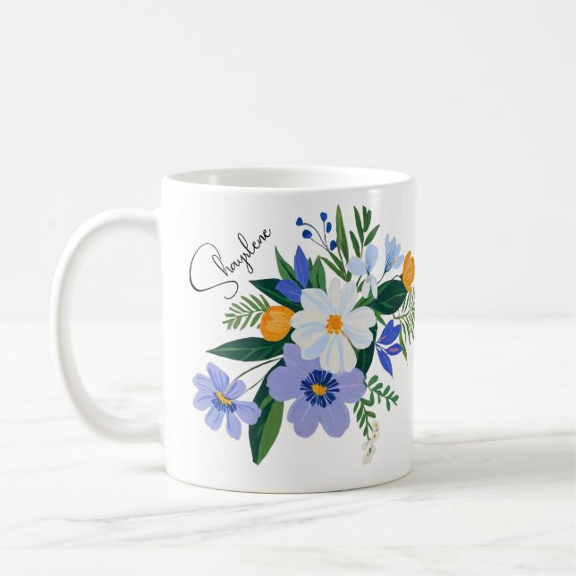 Floral Bouquet Purple Orange Coffee Mug (Left)