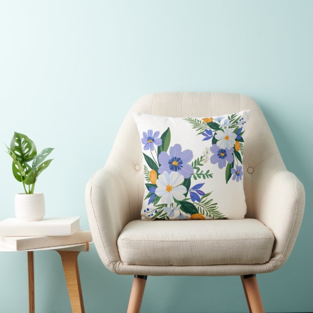 Floral Bouquet Purple Orange Throw Pillow (Chair)