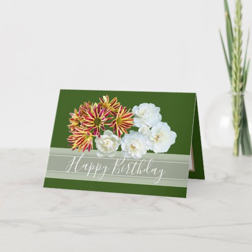 Floral Bouquet Rose Daisy Peony Flowers Birthday Card