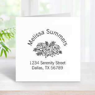 Floral Bouquet, Rose Flowers Arch Address Rubber Stamp