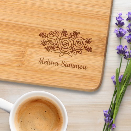 Floral Bouquet Rose Flowers Custom Name Cutting Board