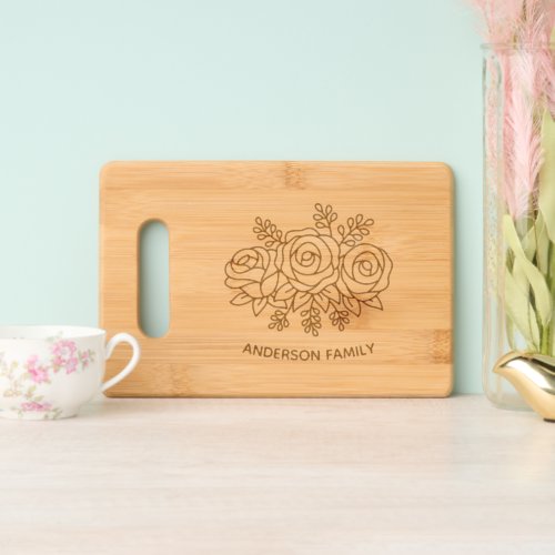 Floral Bouquet Rose Flowers Family Name Cutting Board
