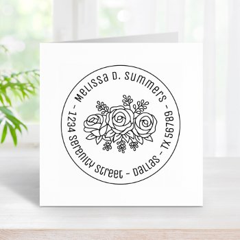 Floral Bouquet  Rose Flowers Round Address 1 Rubber Stamp by Chibibi at Zazzle