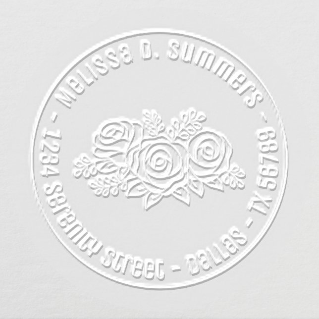 Floral Bouquet Rose Flowers Round Address Embosser (Design)
