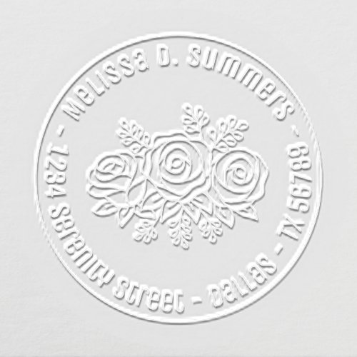 Floral Bouquet Rose Flowers Round Address V2 Embosser