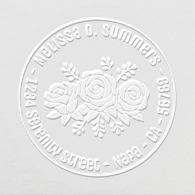 Floral Bouquet Rose Flowers Round Address V3 Embosser (Design)