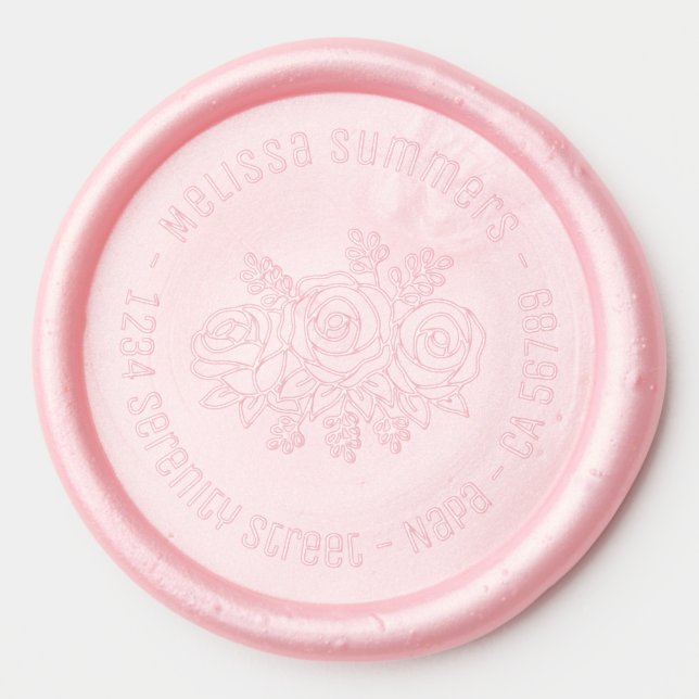 Floral Bouquet Rose Flowers Round Address Wax Seal Sticker (Front)