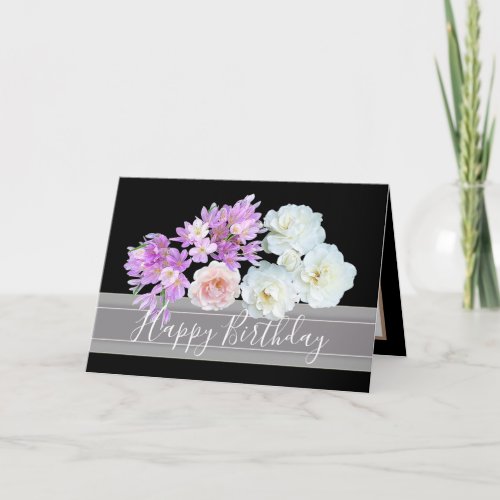 Floral Bouquet Roses and Crocuses Flowers Birthday Card