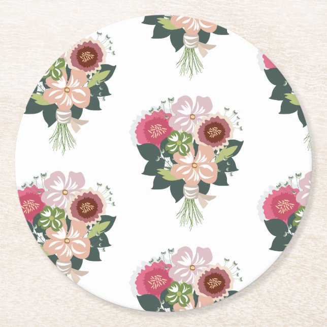 Floral Bouquet Round Paper Coaster (Front)