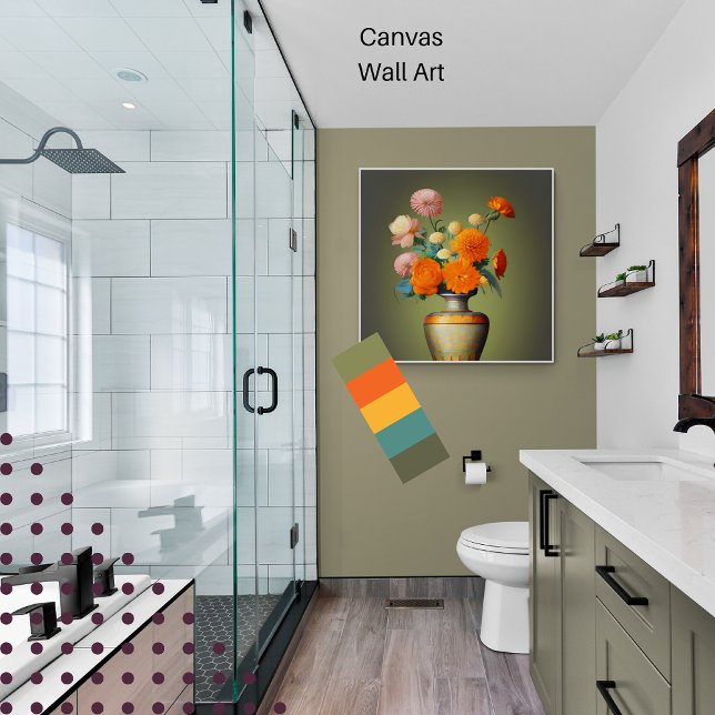 Floral bouquet sage green with orange canvas print (Creator Uploaded)