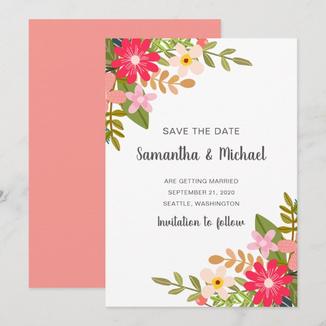 Floral Bouquet Save the Date Invitation (Front/Back)