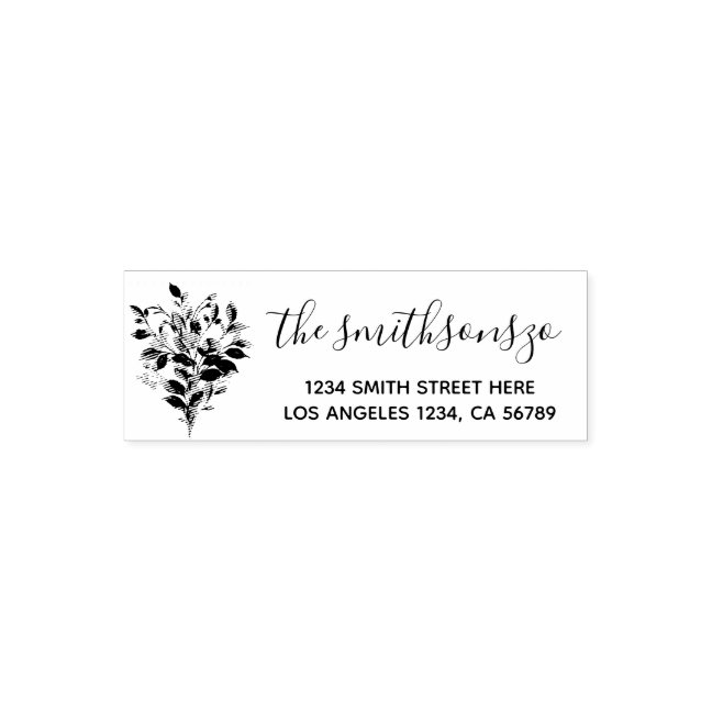 Floral Bouquet Sketch Signature Boho Chic Family Self-inking Stamp