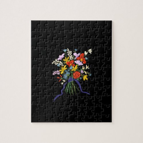 Floral Bouquet Solid Black Jigsaw Puzzle