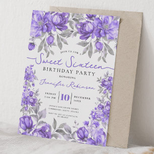 Floral Bouquet Sweet 16 Birthday Party Purple  Invitation