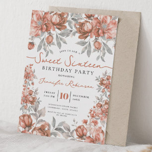 Floral Bouquet Sweet 16 Birthday Rose Gold  Invitation