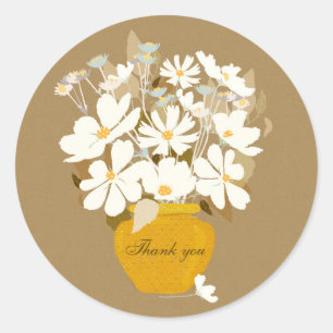 Floral bouquet Thank you gold vase white cosmos  Classic Round Sticker