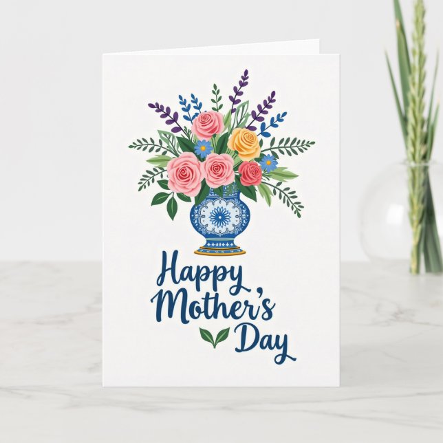 Floral Bouquet Vase Greeting Card (Front)