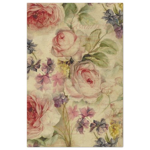 Floral Bouquet Vintage Script Ephemera Decoupage 3 Tissue Paper