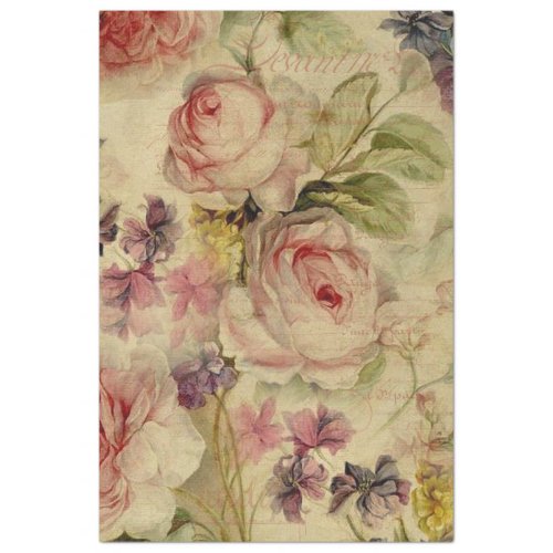Floral Bouquet Vintage Script Ephemera Decoupage 4 Tissue Paper