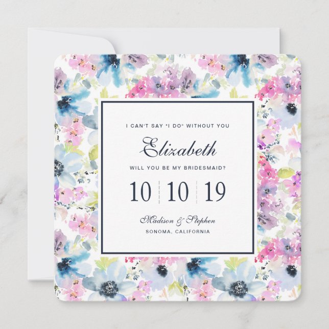 Floral Bouquet WatercolorBridesmaid Invitation (Front)
