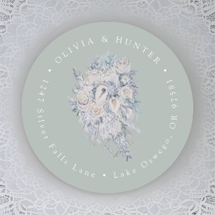 Floral Bouquet Wedding Couple Names Return Address Classic Round Sticker