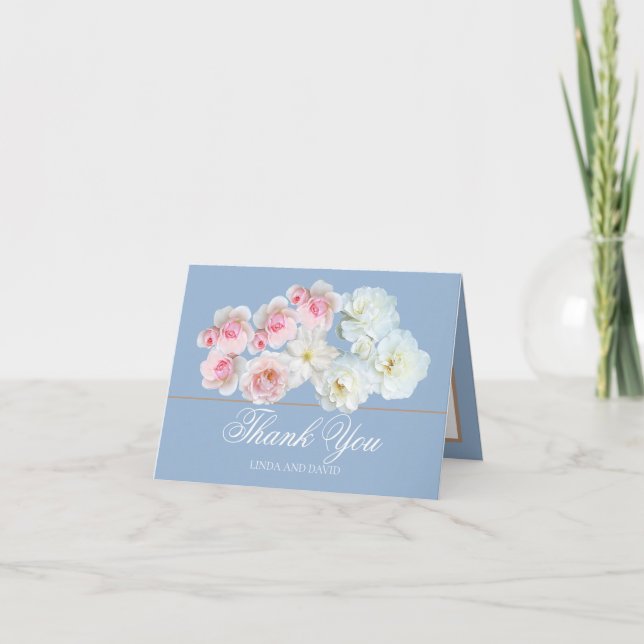 Floral Bouquet White Flowers Wedding Thank You  (Front)