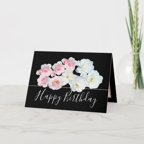 Floral Bouquet White  Pink Roses Flowers Birthday Card