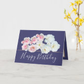 Floral Bouquet White & Pink Roses Flowers Birthday Card (Yellow Flower)