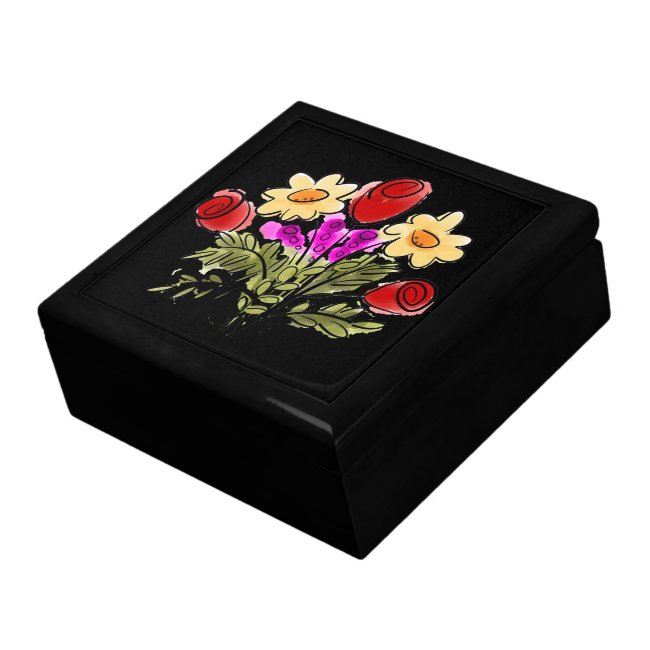 Floral Bouquet Wooden Jewelry Keepsake Box