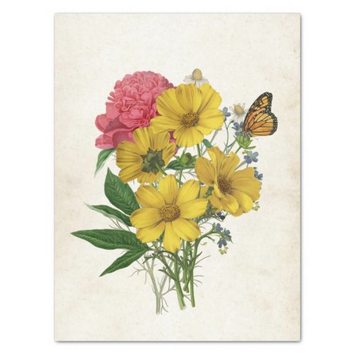 Floral Bouquet Yellow Cosmos Peony Butterfly Craft Tissue Paper