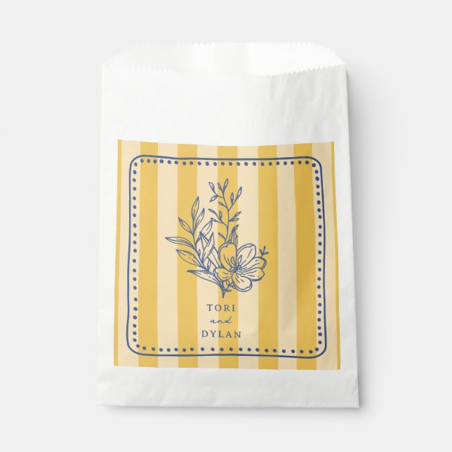 Floral Bouquet Yellow Stripe Wedding Favor Bag (Front)