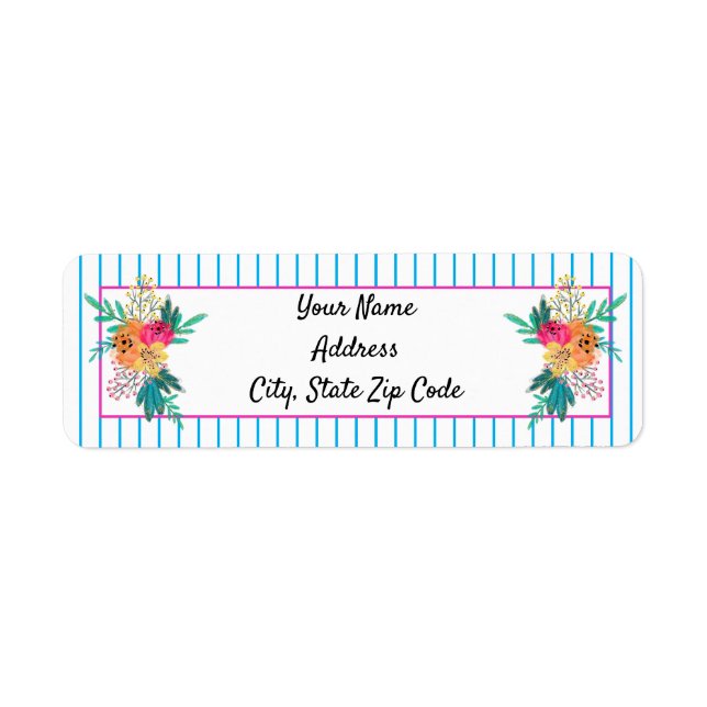 Floral Bouquets And Stripes Return Address Label (Front)