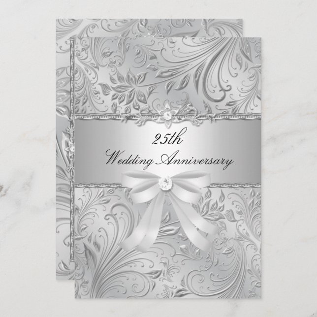 Floral & Bow 25th Wedding Anniversary Invite (Front/Back)