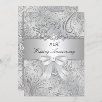Floral & Bow 25th Wedding Anniversary Invite by ExclusiveZazzle at Zazzle