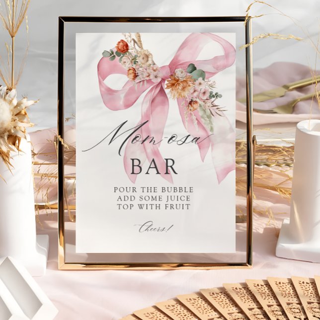 Floral Bow Baby in Bloom Baby Shower Mom-osa Bar Poster (Creator Uploaded)