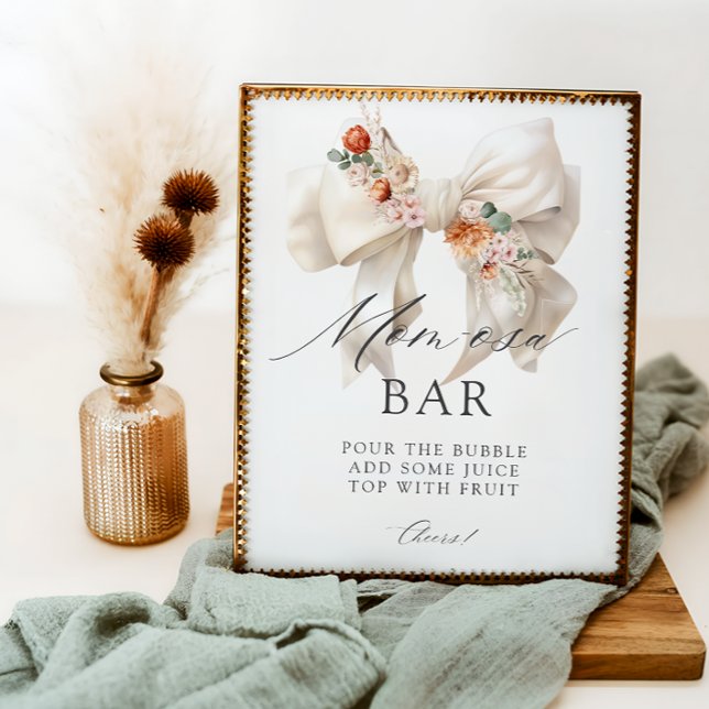 Floral Bow Baby in Bloom Baby Shower Mom-osa Bar Poster (Creator Uploaded)