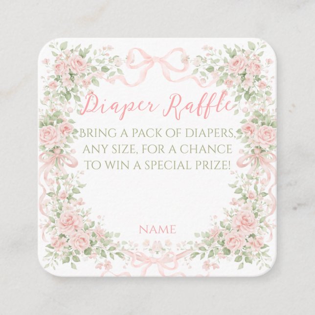 Floral Bow Baby in Bloom Girl Baby Shower Enclosure Card (Front)