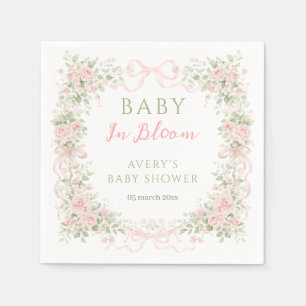 Floral Bow Baby in Bloom Girl Baby Shower Napkins