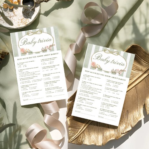 Floral Bow Baby Shower Baby Trivia Game