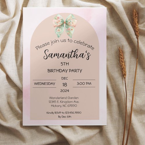 Floral Bow Birthday Invitation