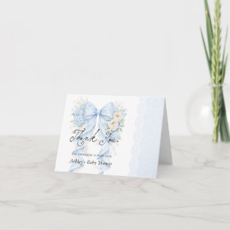 Floral Bow Blue Vintage Baby Shower Thank You Card