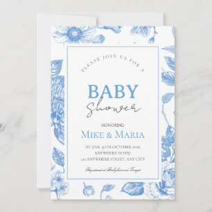 Floral bow boy baby shower invitation